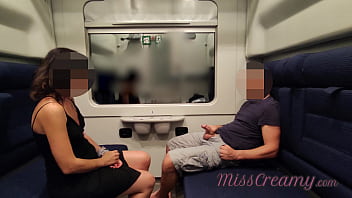 Public masturbation and oral pleasure in a risky encounter with a teacher on a train